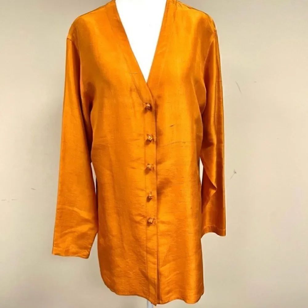 Anne Pinkerton longline raw silk orange tunic Sz S